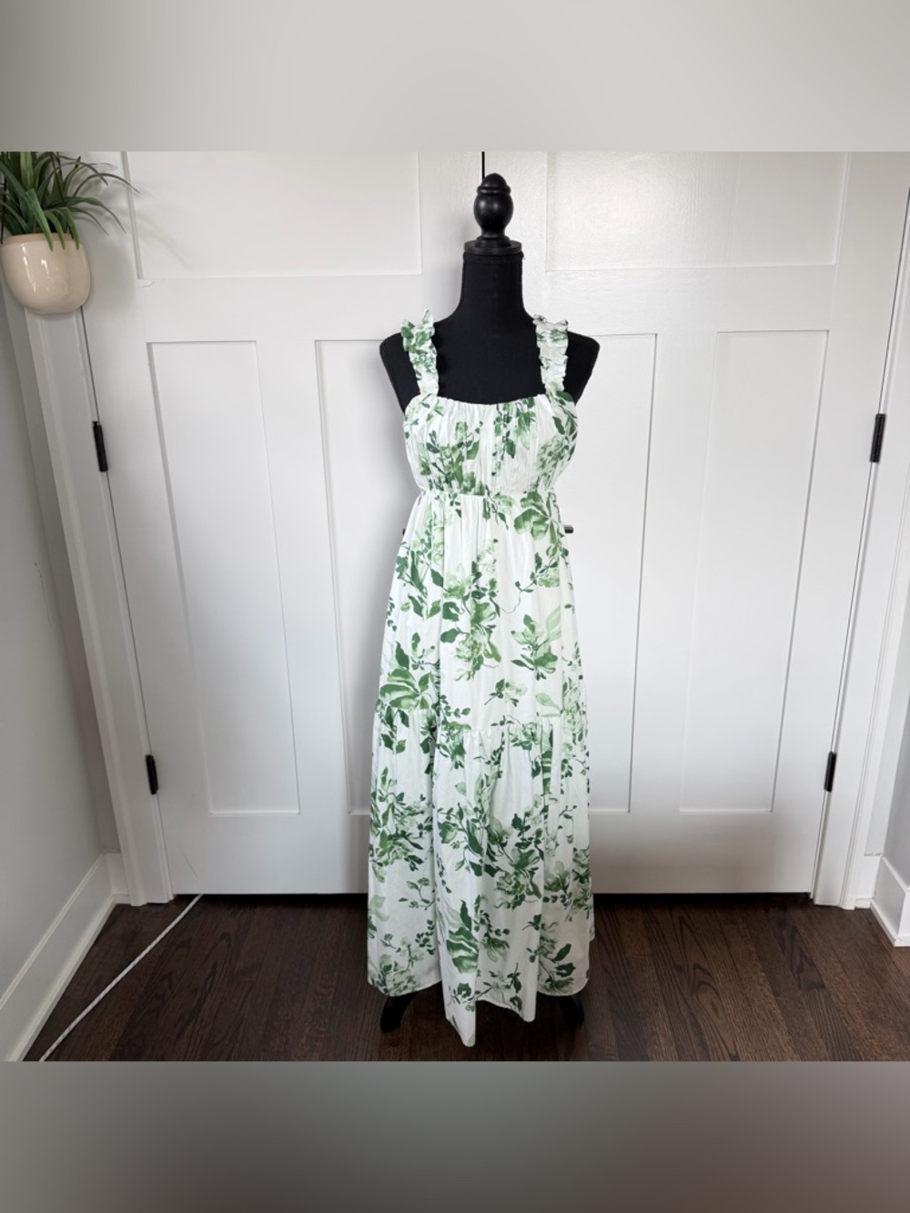 Abercrombie & Fitch Bow Back Poplin Tiered Maxi Dress - Green Floral (XS) | NWT